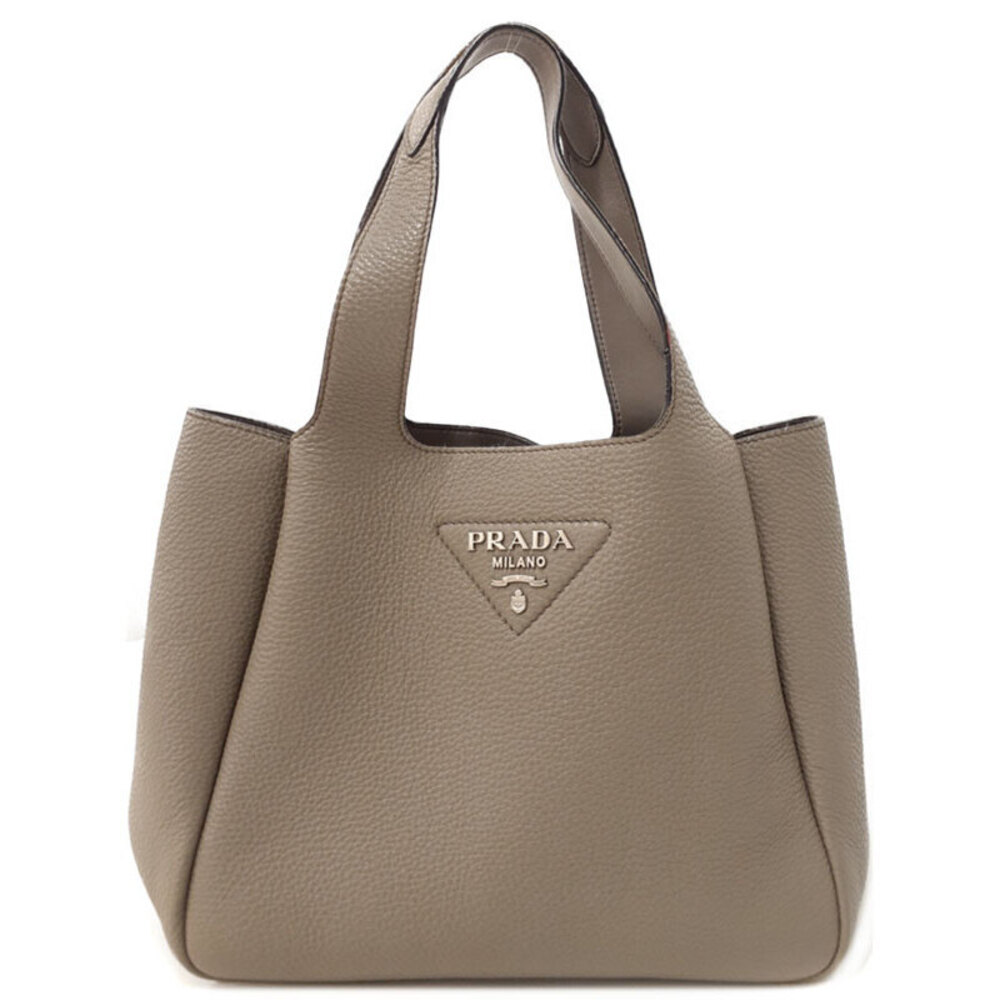 Prada leather tote bag taupe brown grained texture